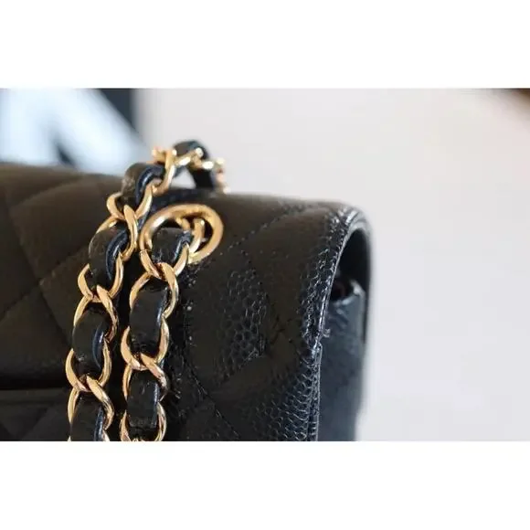 Chanel authentic 2021 Classic Small Black Caviar Flap Bag purse Gold chain - Picture 10 of 15